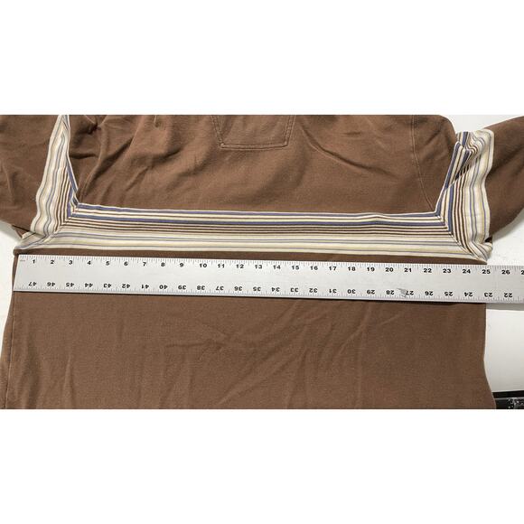 Eddie Bauer Polo Shirt XL Brown Striped Short Sleeves Cotton Y2K Preppy Retro - Picture 5 of 6